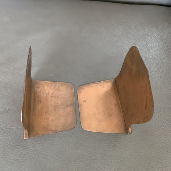 Vintage Hammered Copper Bookends Pair Rustic Tree Motif MCM Artsy Brutalist - Picture 7 of 16